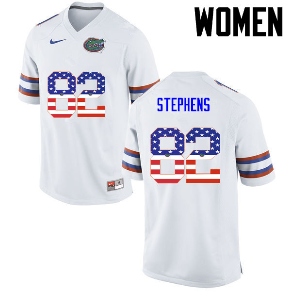 Women Florida Gators #82 Moral Stephens College Football USA Flag Fashion Jerseys-White - Click Image to Close